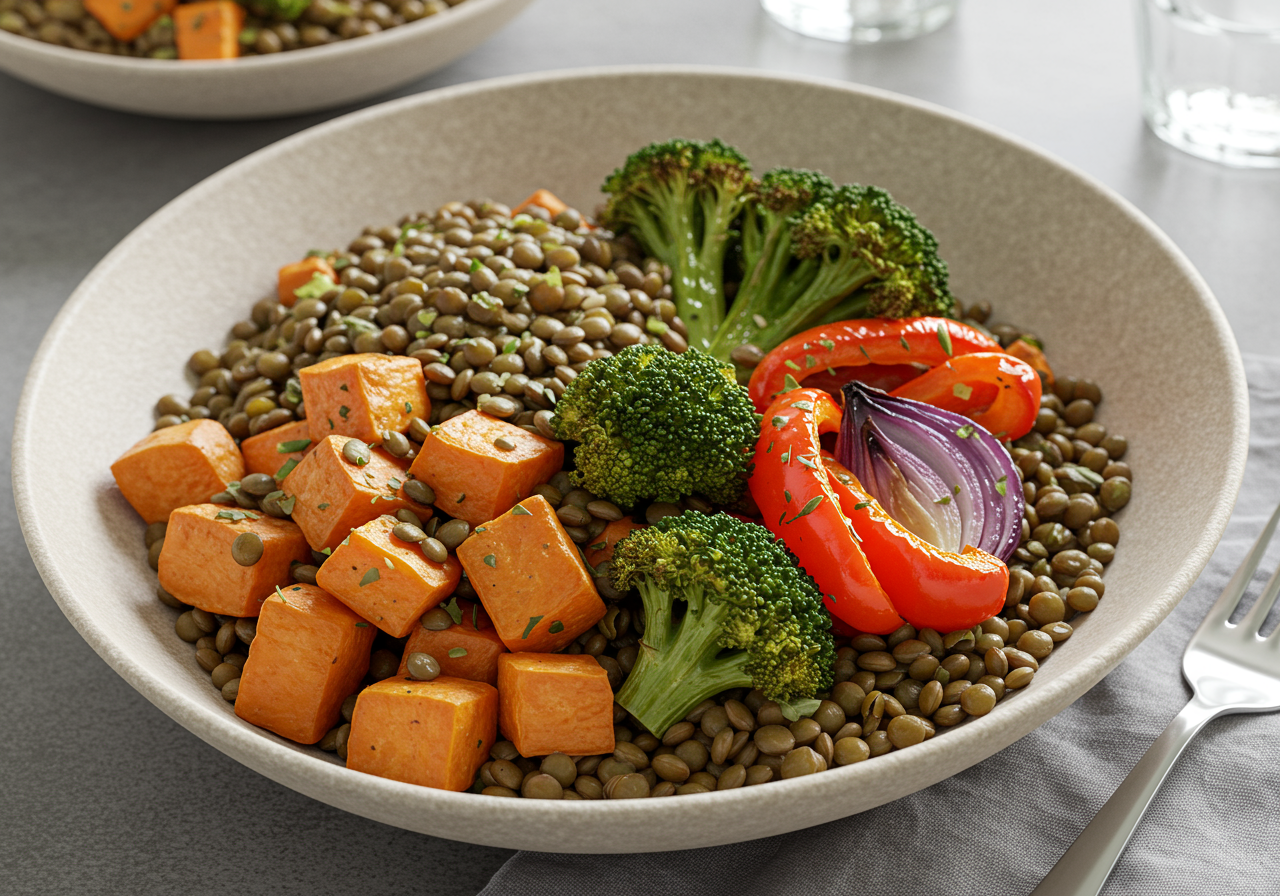 Mediterranean Roasted Vegetable & Lentil Nourish Bowl