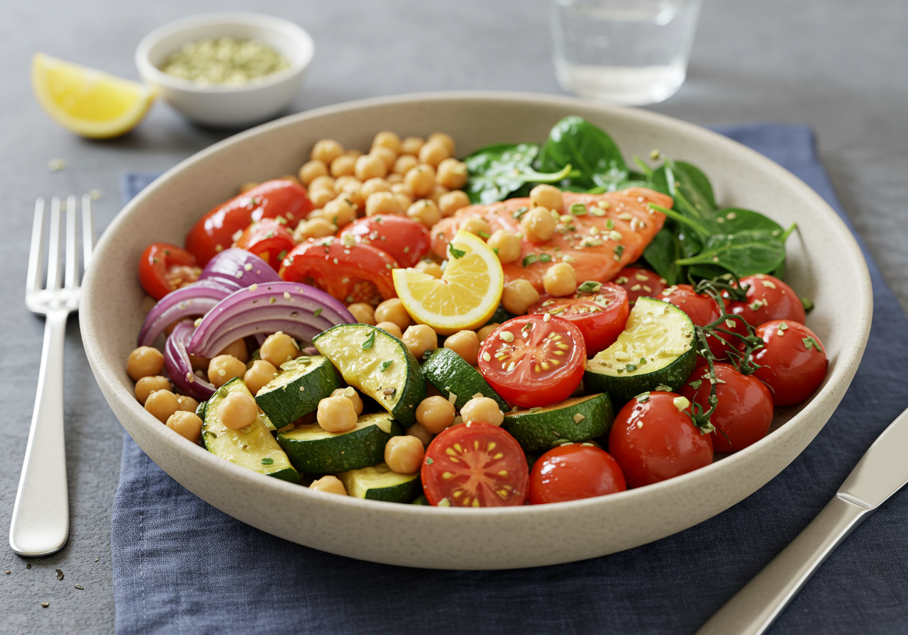 Mediterranean Roasted Vegetable & Chickpea Power Bowl
