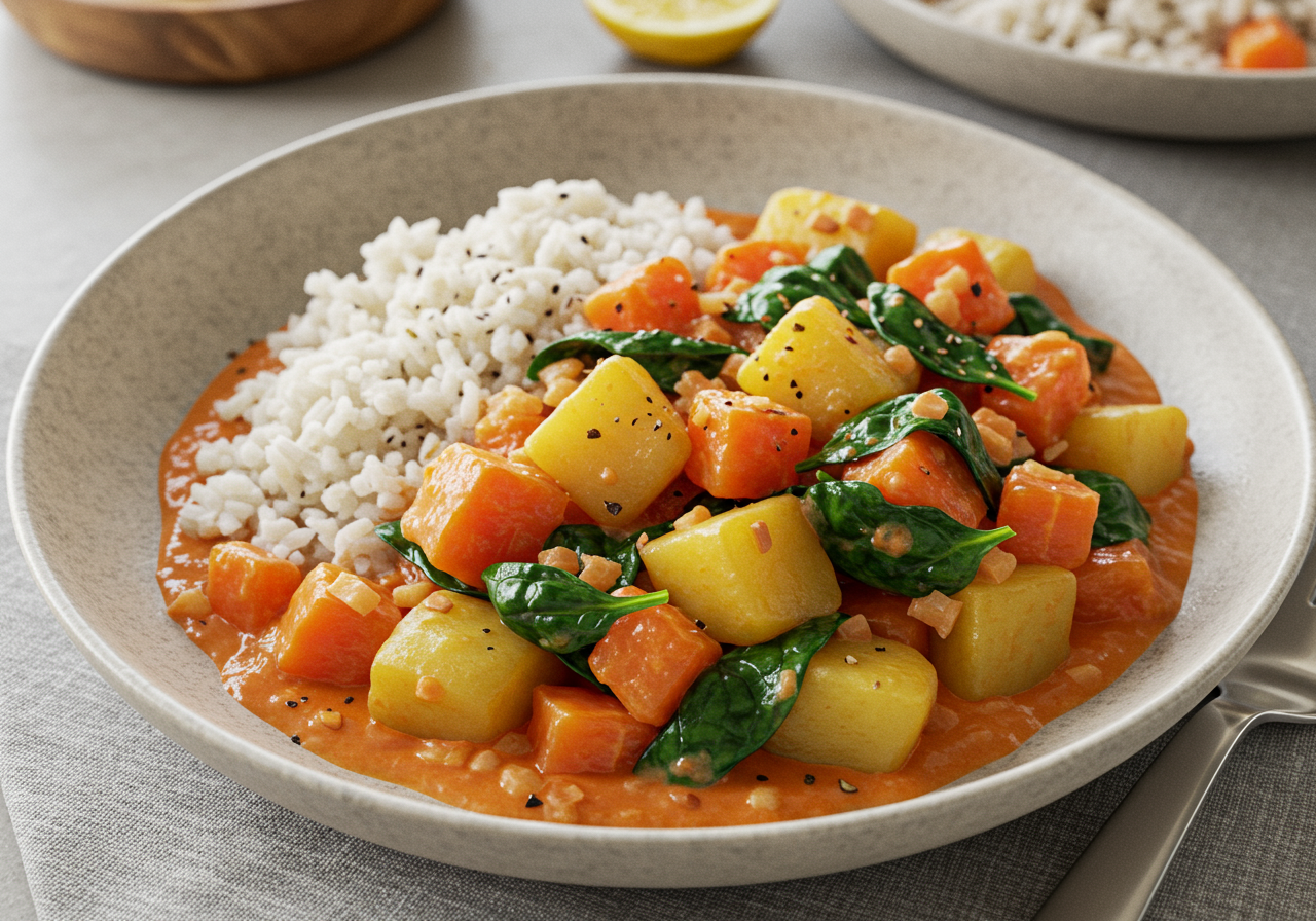 Creamy Tomato & Potato Stew with Spinach