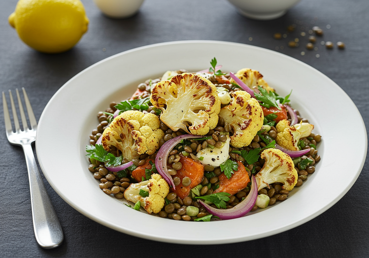 Mediterranean Roasted Cauliflower & Lentil Salad