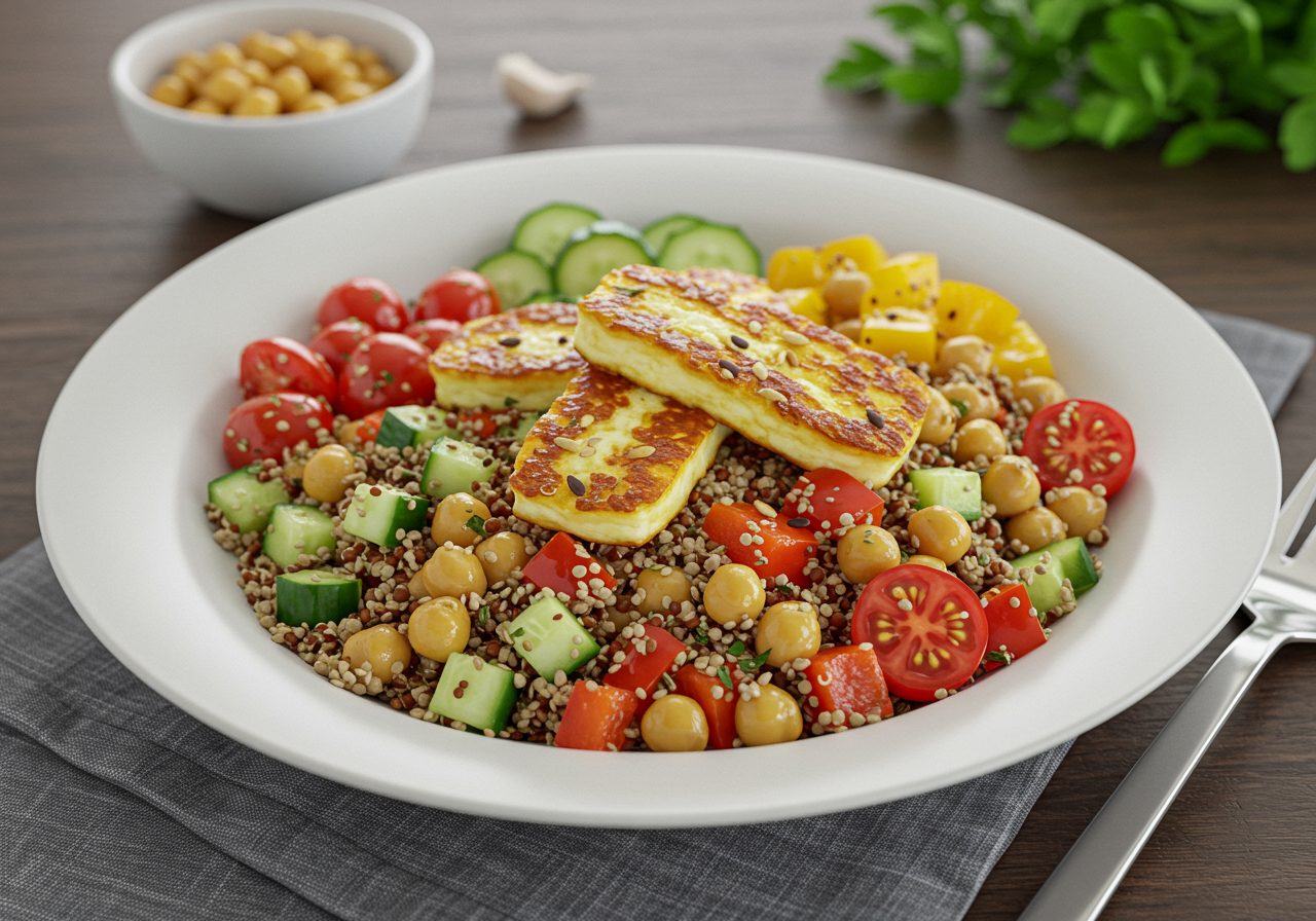 Roasted Halloumi & Chickpea Quinoa Bowl