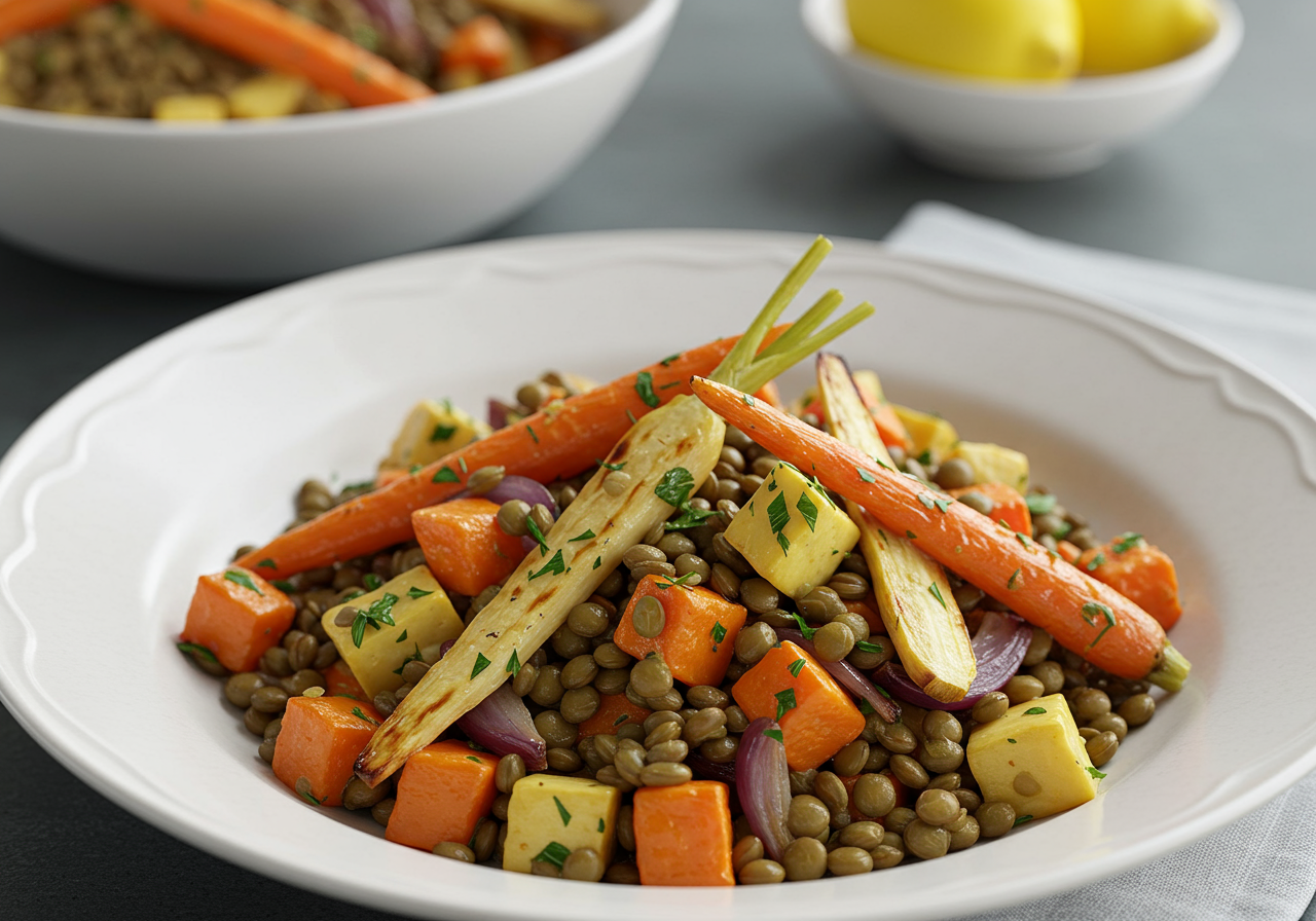 Warm Lentil and Roasted Root Vegetable Medley